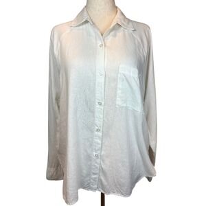 Z SUPPLY Linen Blend Button Up Top Large White Long Sleeve Minimalist Lagenlook